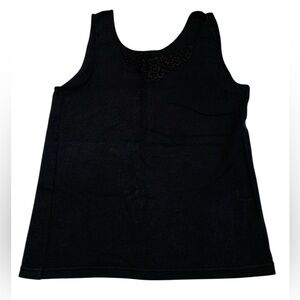 Vintage Carroll Reed Black Ribbed Tank Top Camisole Lace Floral Appliqué L/G
